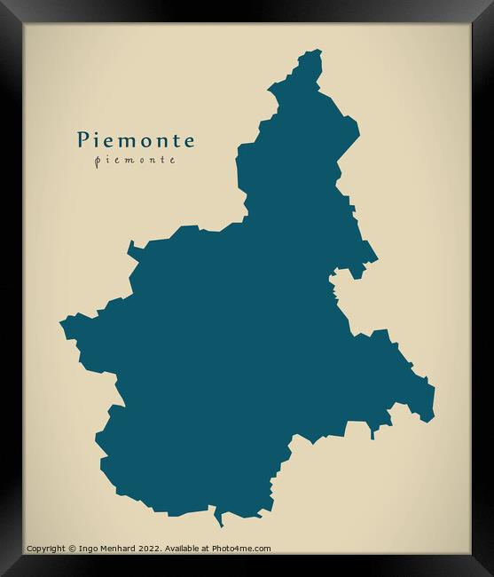 Modern Map - Piemonte IT Italy Framed Print by Ingo Menhard
