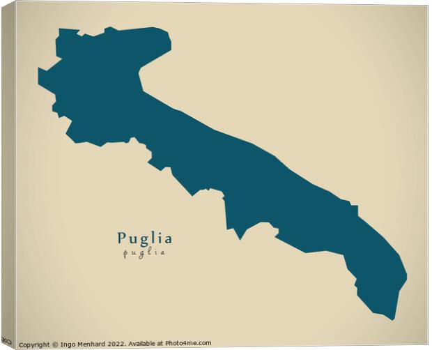 Modern Map - Puglia IT Italy Canvas Print by Ingo Menhard