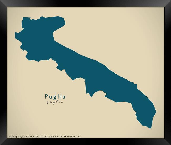 Modern Map - Puglia IT Italy Framed Print by Ingo Menhard