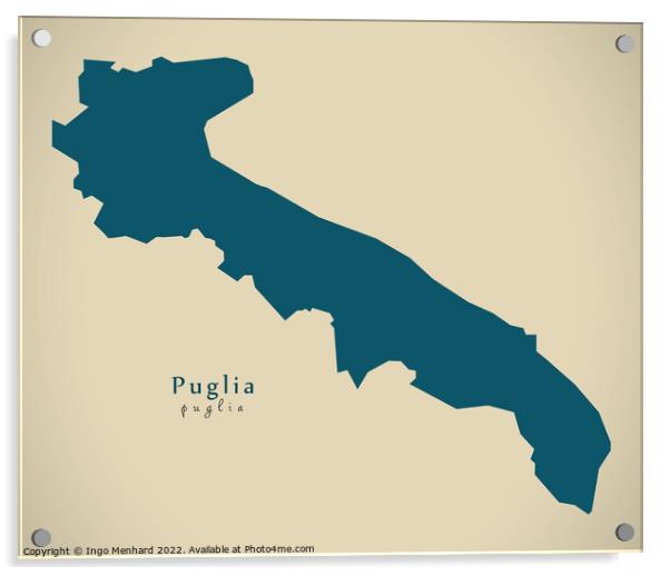 Modern Map - Puglia IT Italy Acrylic by Ingo Menhard