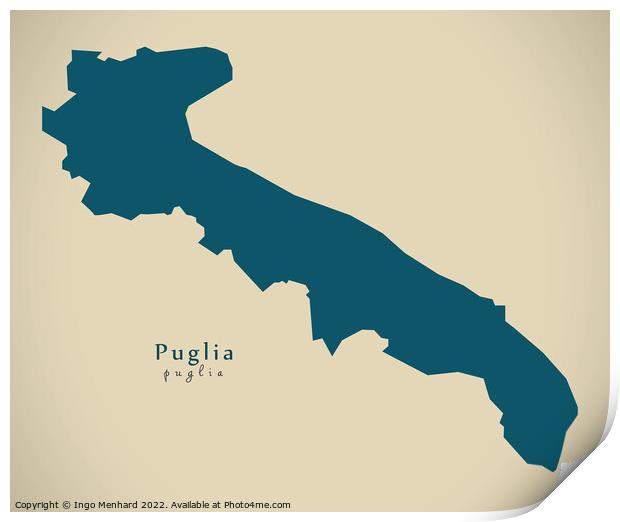 Modern Map - Puglia IT Italy Print by Ingo Menhard
