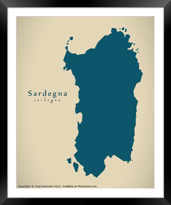 Modern Map - Sardegna IT Italy Framed Mounted Print by Ingo Menhard