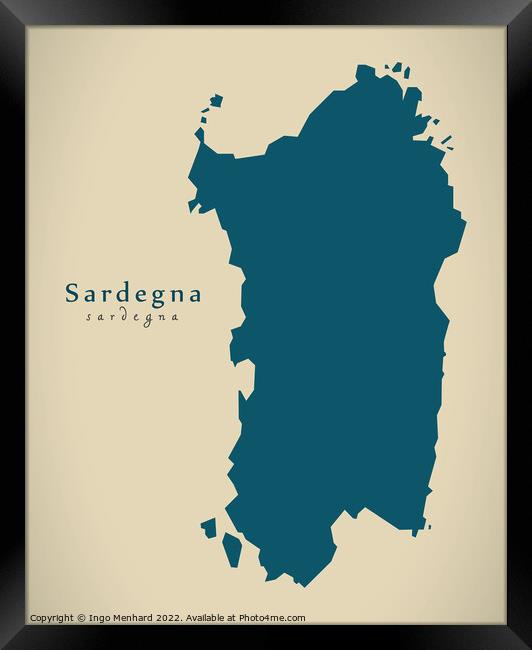 Modern Map - Sardegna IT Italy Framed Print by Ingo Menhard