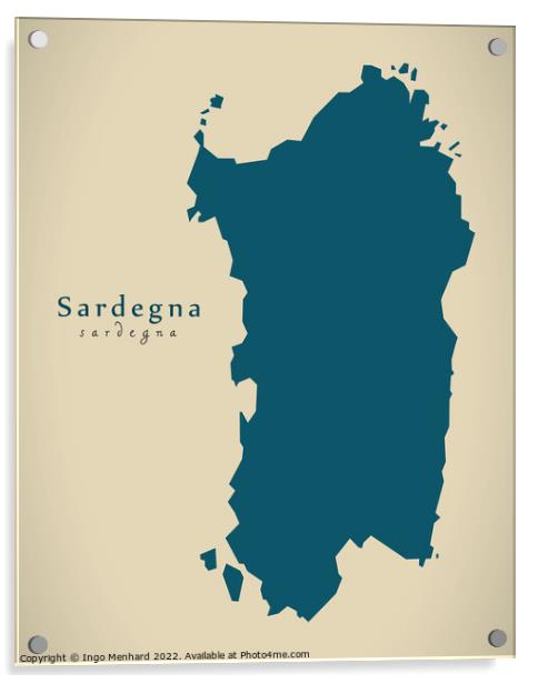 Modern Map - Sardegna IT Italy Acrylic by Ingo Menhard