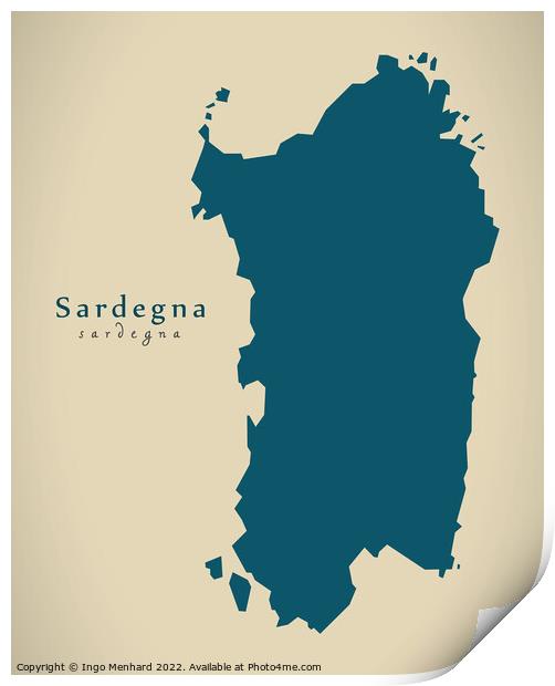 Modern Map - Sardegna IT Italy Print by Ingo Menhard