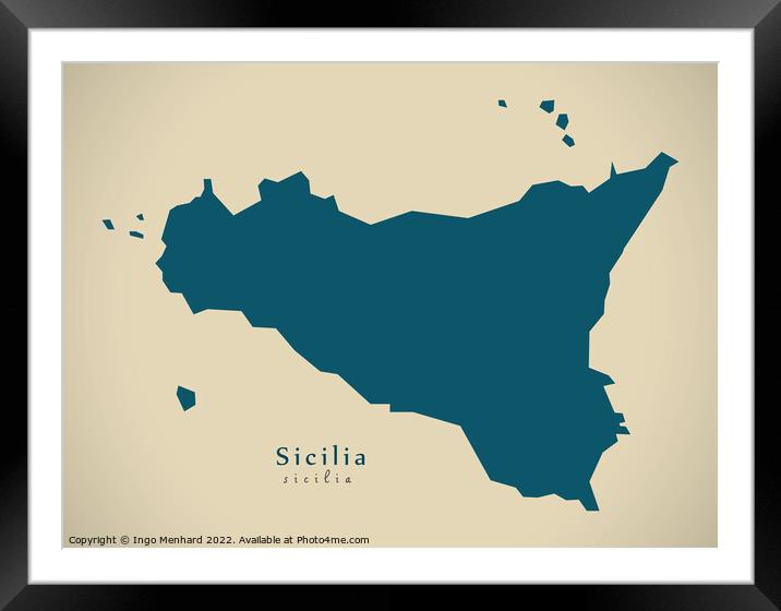 Modern Map - Sicilia IT Italy Framed Mounted Print by Ingo Menhard