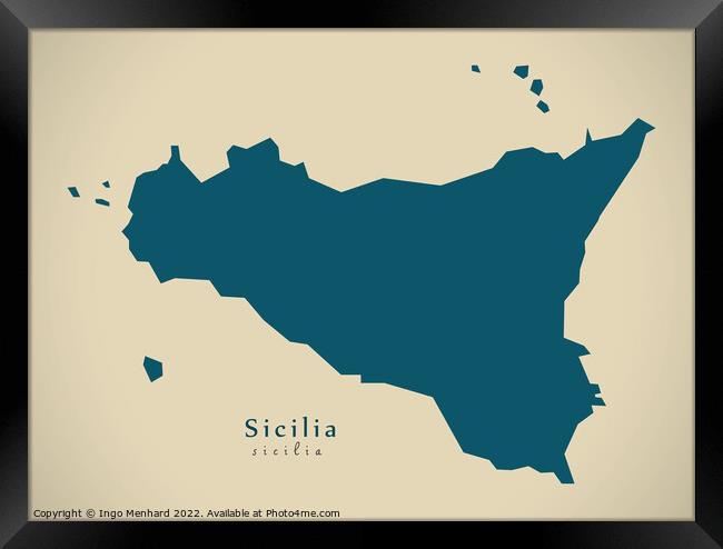 Modern Map - Sicilia IT Italy Framed Print by Ingo Menhard