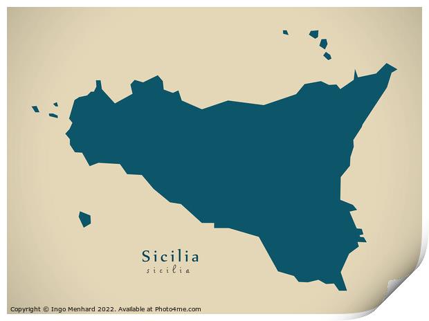 Modern Map - Sicilia IT Italy Print by Ingo Menhard