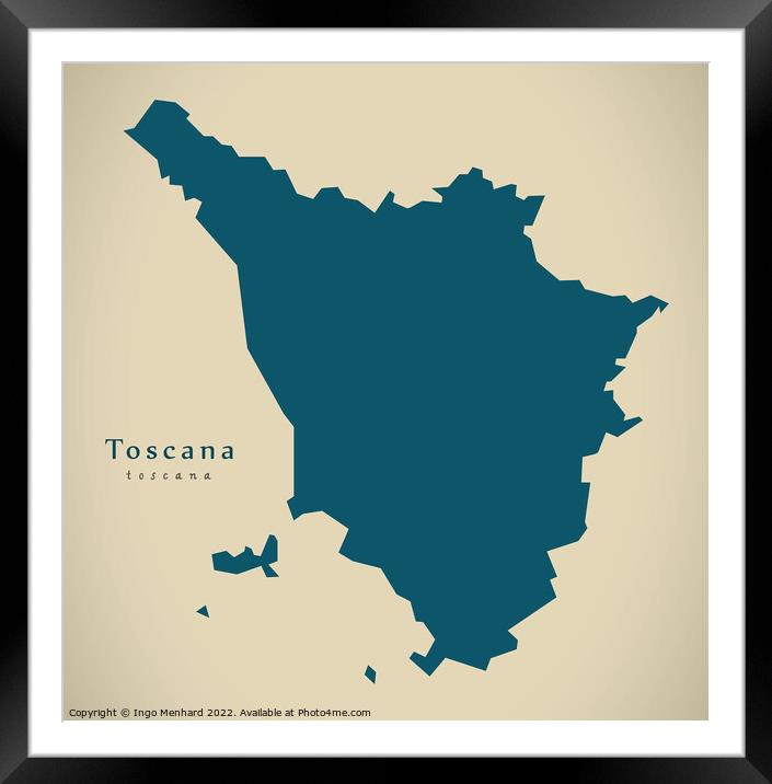 Modern Map - Toscana IT Italy Framed Mounted Print by Ingo Menhard