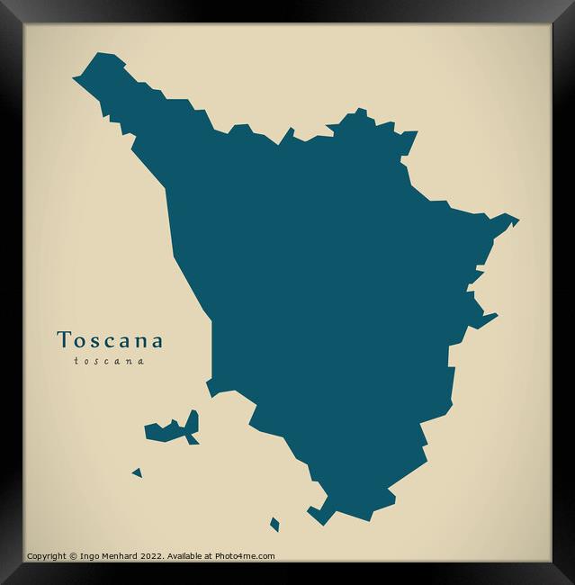 Modern Map - Toscana IT Italy Framed Print by Ingo Menhard
