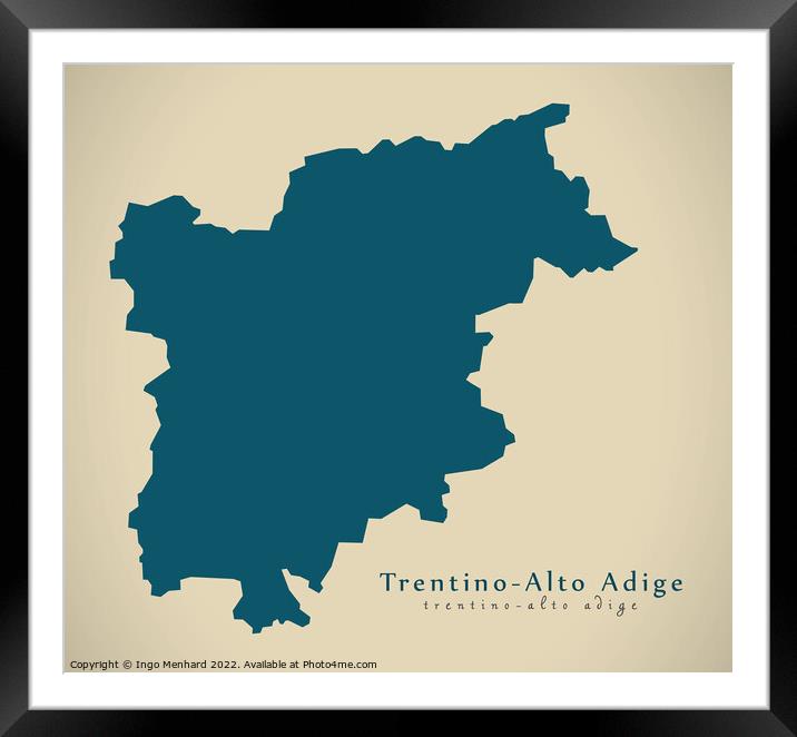 Modern Map - Trentino - Alto Adige IT Italy Framed Mounted Print by Ingo Menhard