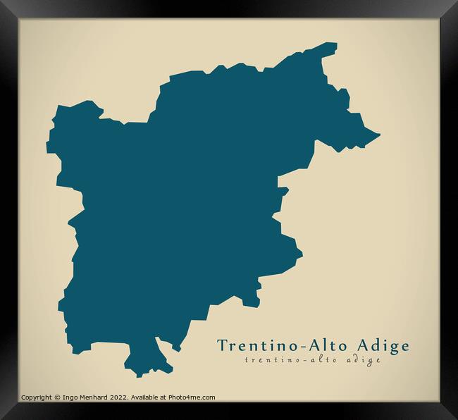 Modern Map - Trentino - Alto Adige IT Italy Framed Print by Ingo Menhard