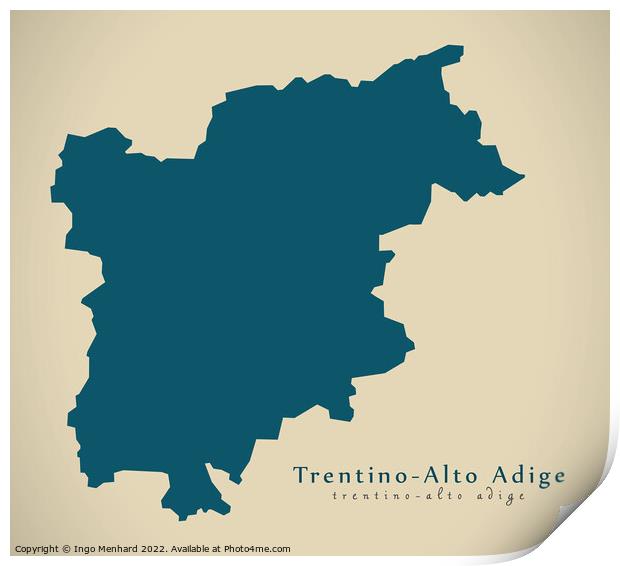 Modern Map - Trentino - Alto Adige IT Italy Print by Ingo Menhard