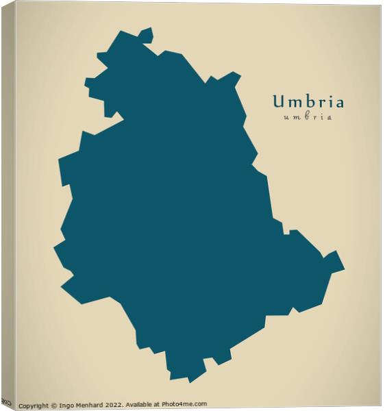 Modern Map - Umbria IT Italy Canvas Print by Ingo Menhard