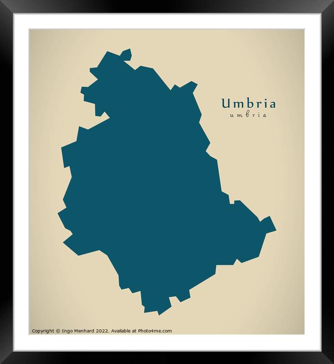 Modern Map - Umbria IT Italy Framed Mounted Print by Ingo Menhard
