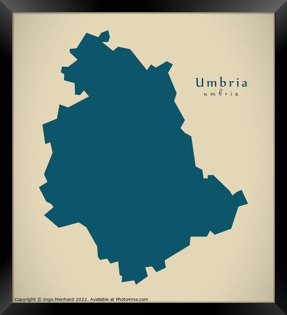 Modern Map - Umbria IT Italy Framed Print by Ingo Menhard
