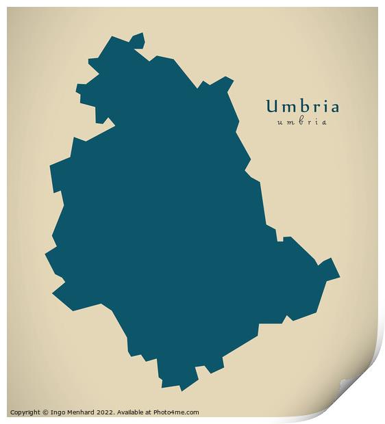 Modern Map - Umbria IT Italy Print by Ingo Menhard