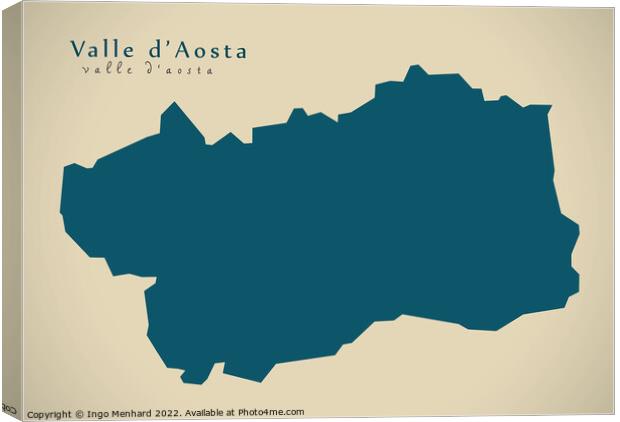 Modern Map - Valle d Aosta IT Italy Canvas Print by Ingo Menhard