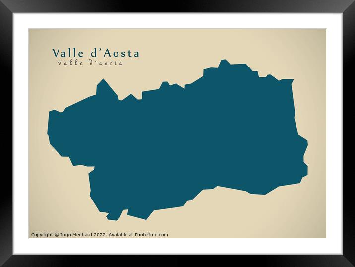Modern Map - Valle d Aosta IT Italy Framed Mounted Print by Ingo Menhard