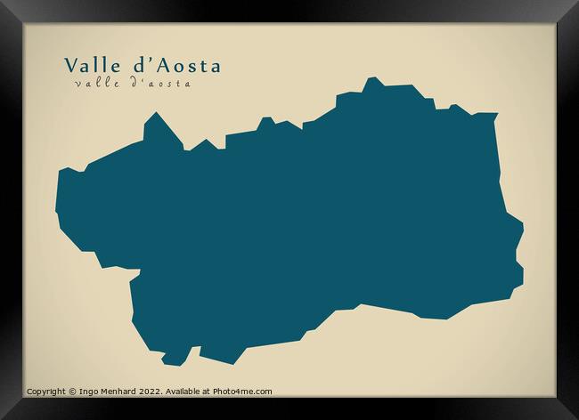 Modern Map - Valle d Aosta IT Italy Framed Print by Ingo Menhard
