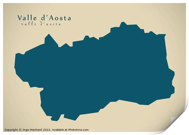 Modern Map - Valle d Aosta IT Italy Print by Ingo Menhard