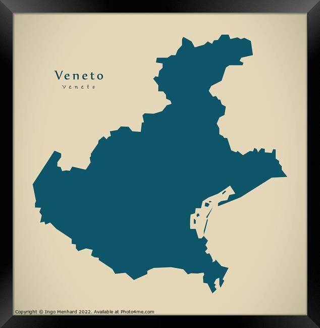 Modern Map - Veneto IT Italy Framed Print by Ingo Menhard