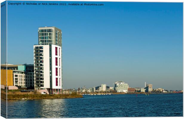 Sunny Cardiff Bay and Surrounding Apartments Canvas Print by Nick Jenkins
