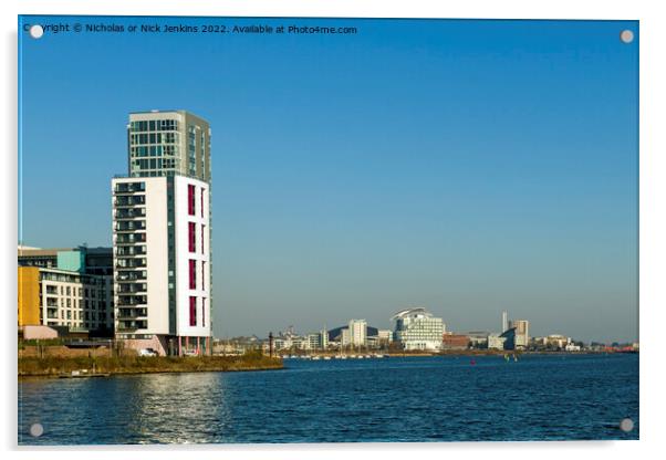 Sunny Cardiff Bay and Surrounding Apartments Acrylic by Nick Jenkins