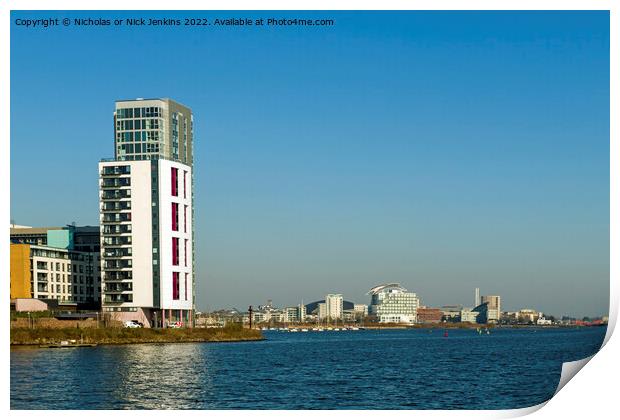 Sunny Cardiff Bay and Surrounding Apartments Print by Nick Jenkins