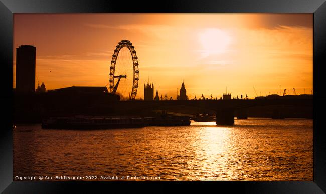 London Eye cityscape Framed Print by Ann Biddlecombe