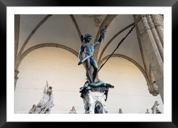 Perseus with the head of Medusa statue in Florence, Italy Framed Mounted Print by Sergio Delle Vedove