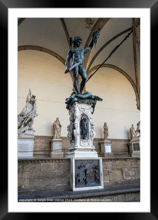 Perseus with the head of Medusa statue in Florence, Italy Framed Mounted Print by Sergio Delle Vedove