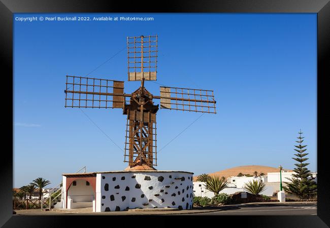 Wooden Windmill in Teguise Lanzarote Framed Print by Pearl Bucknall