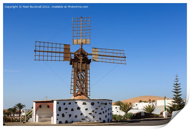 Wooden Windmill in Teguise Lanzarote Print by Pearl Bucknall