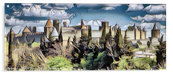 Medieval Fortress in Carcassonne, France Acrylic by Roger Mechan