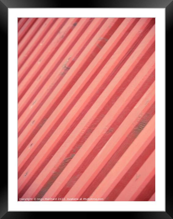 Seamless texture of coral stripes on the red roof Framed Mounted Print by Ingo Menhard