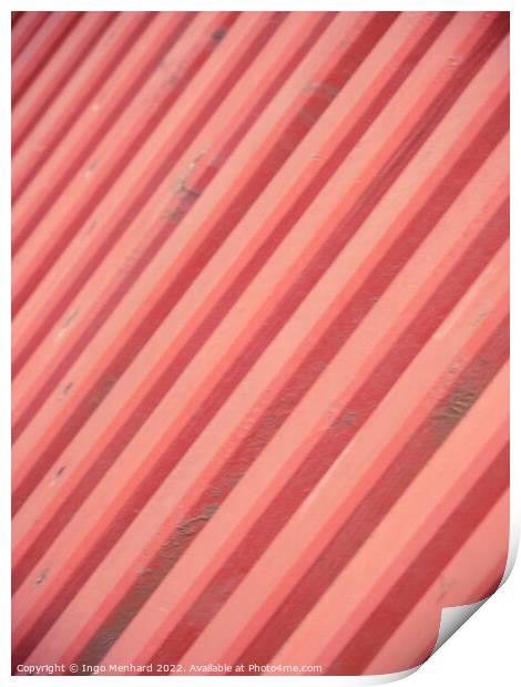 Seamless texture of coral stripes on the red roof Print by Ingo Menhard