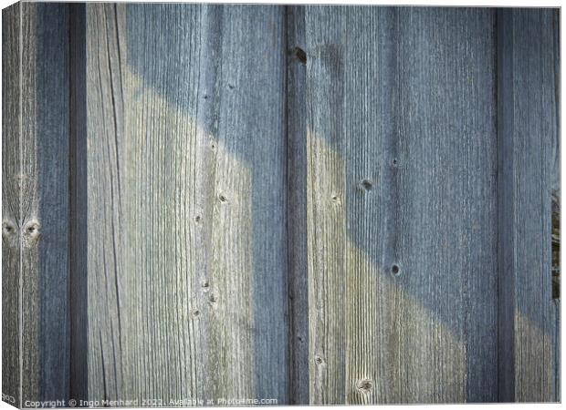 A closeup of a wooden wall background on a sunny day Canvas Print by Ingo Menhard