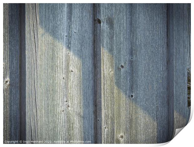 A closeup of a wooden wall background on a sunny day Print by Ingo Menhard