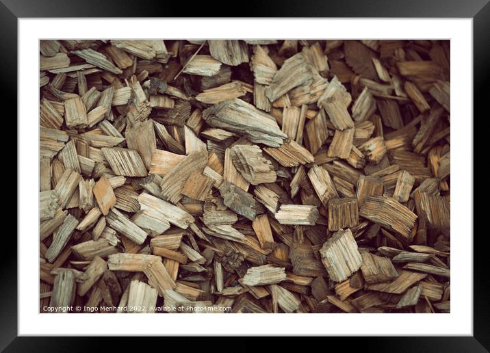 Closeup shot of different sized wood chips Framed Mounted Print by Ingo Menhard