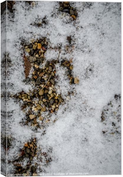 Vertical shot of a ground with small stones covered with the snow Canvas Print by Ingo Menhard