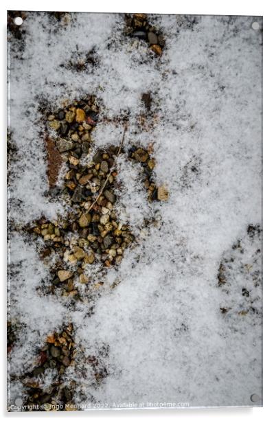 Vertical shot of a ground with small stones covered with the snow Acrylic by Ingo Menhard
