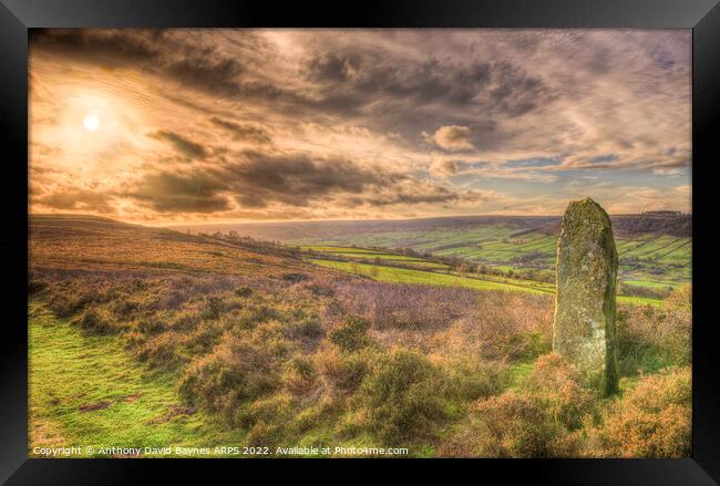 Standing Stone between, Glaisdale and Fryup Dale, North York Moors National Park.. Framed Print by Anthony David Baynes ARPS