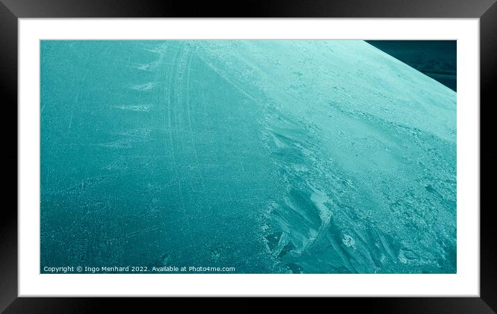Closeup of an icy front car window Framed Mounted Print by Ingo Menhard