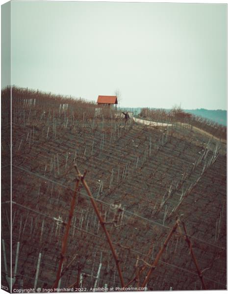 Vertical shot of a small building in the agricultural lands Canvas Print by Ingo Menhard
