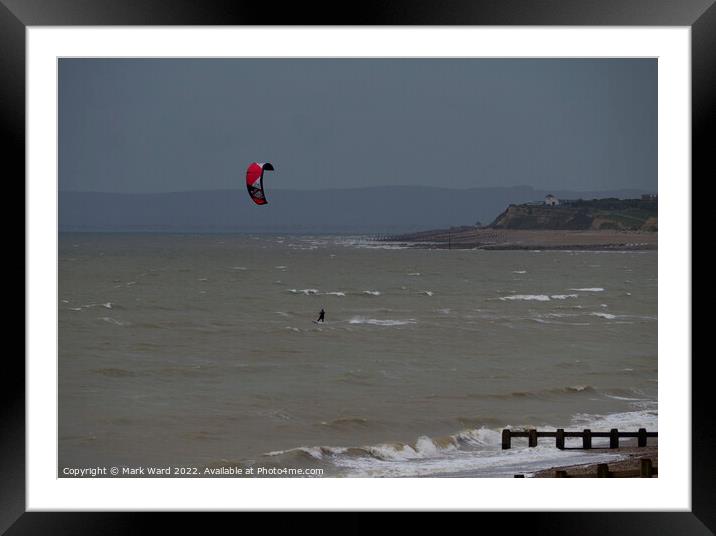 Kite surfing near Galley Hill. Framed Mounted Print by Mark Ward