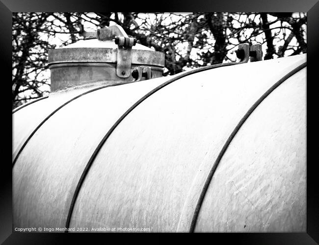 Grayscale shot of a watering tank in a park Framed Print by Ingo Menhard