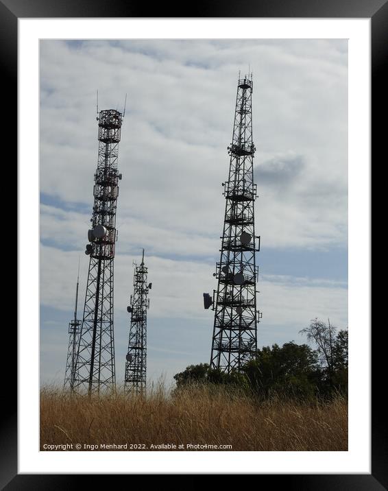 A cloudy day on the communication towers in the field Framed Mounted Print by Ingo Menhard