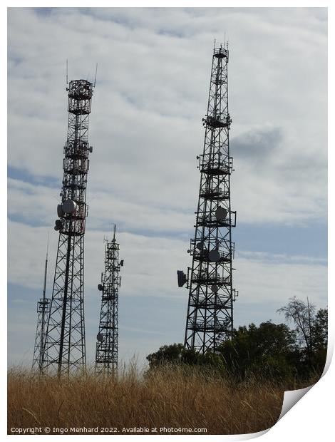 A cloudy day on the communication towers in the field Print by Ingo Menhard