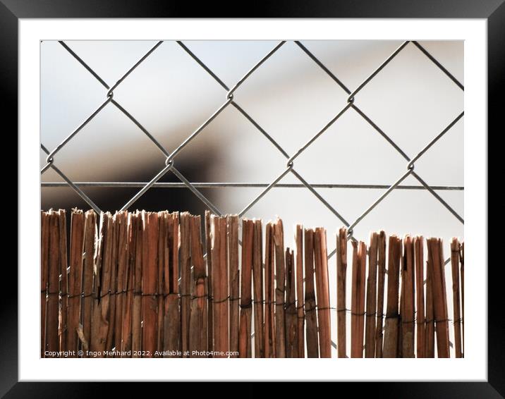 Metallic fence outside - good for wallpapers Framed Mounted Print by Ingo Menhard